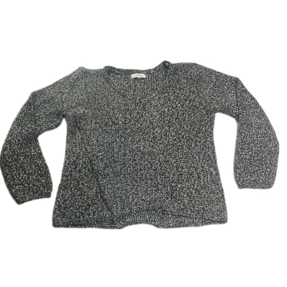 Calvin Klein Womens‎ Plus Size Marled Knit Sweater Black White Size XL